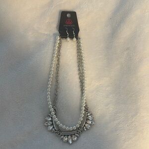 Paparazzi Silver and White Pearl Necklace Set